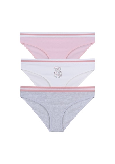 Kadın Pamuklu Beli Lastikli Slip/külot Kk20401 Gri - Pembe