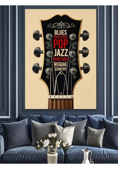 Black Jazz Gitar Müzik Dekoratif Kanvas - Mdf Ahşap Tablo