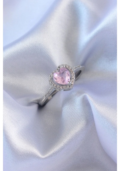 Mey İthalat Gümüş Renk Pembe Zirkon Taşlı Kalp Charm Model Pirinç Kadın Yüzük - Özel Seri Meyeb64919185387b229cf5078f74