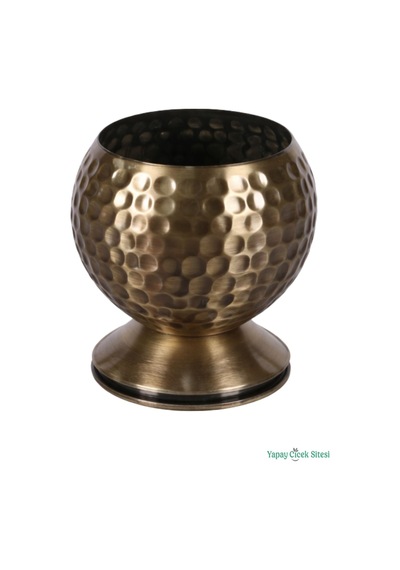 Yapay Çiçek Sitesi Metal Dekoratif Darbeli Küre Saksı 12 Cm Bronz