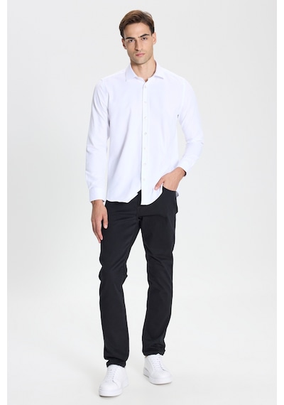 George Henry Pamuklu Oxford Slim Fit Dar Kesim Klasik Yaka Armürlü Gömlek Beyaz