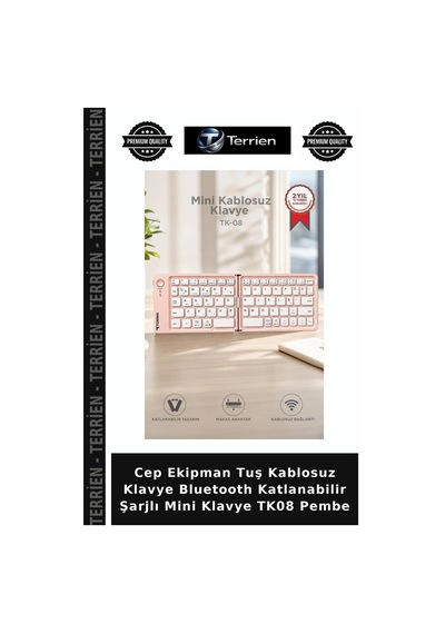 Cep Ekipman Tuş Kablosuz Klavye Bluetooth Katlanabilir Şarjlı Mini Klavye Tk08 Pembe