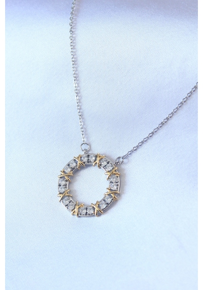 Utterly Good 316l Çelik Xoxo Kolye Zirkon Taşlı Gold Detaylı Gümüş Metalik