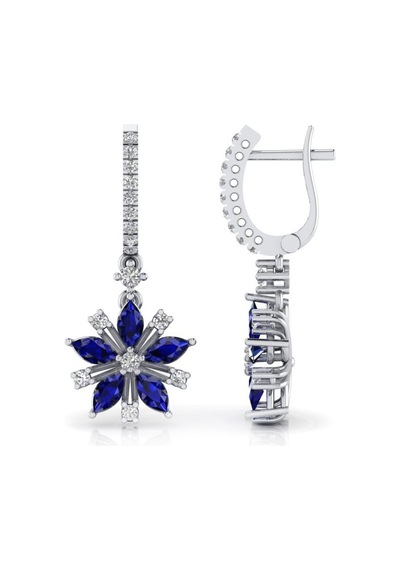0,74 Karat Pırlantalı Safir Yıldız Küpe