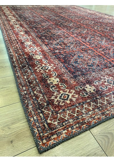 Çam Halı Anatolia 32-059 Etnik Afgan Halısı Desenli Dokuma Tabanlı Yıkanabilir Şönil Salon Ve Oda Halısı Kırmızı - Bordo