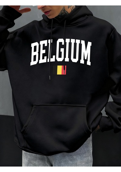 Startmore Startmorebelçika Mektubu Ve Bayrak Baskılı Erkek Kapüşonlu Üstleri Hip Hop Unisex Kapüşonlu Sonbahar P Siyah