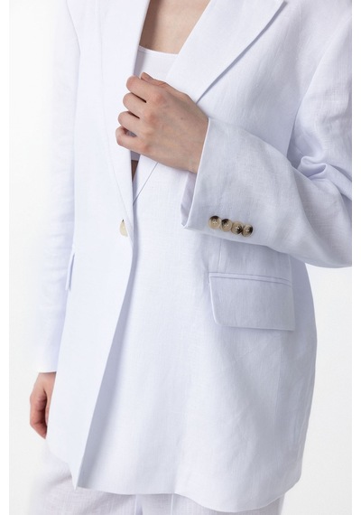 Antioch 100% Keten Kadın Blazer Ceket Beyaz