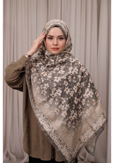 Mimiyum Flora Desen Soft Şal Toprak