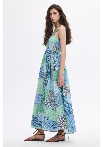 Sherin Mint Gipe Detaylı Midi Elbise-mint