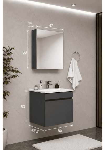 Teta Home Tokyo 55 Cm Mdf Banyo Dolabı Seti Antrasit