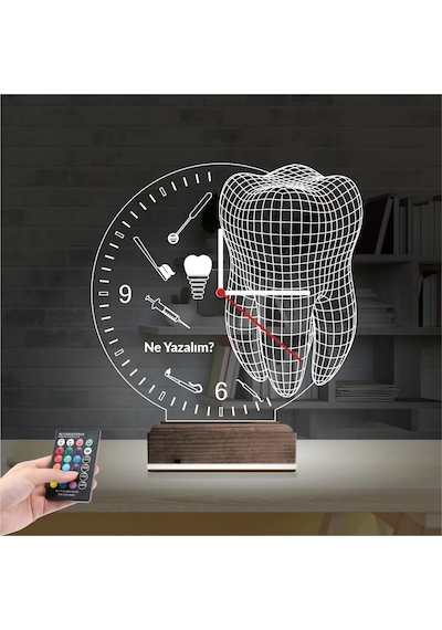 Luvivia Smile Diş Doktoru Dentist İmplant Kişiye Özel Saatli 3d Lamba - Masa Gece Lambası Şeffaf