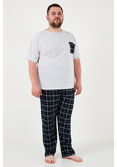 Buratti Pamuklu Regular Fit Büyük Beden Erkek Pijama Takımı 6572002B Gri Melanj