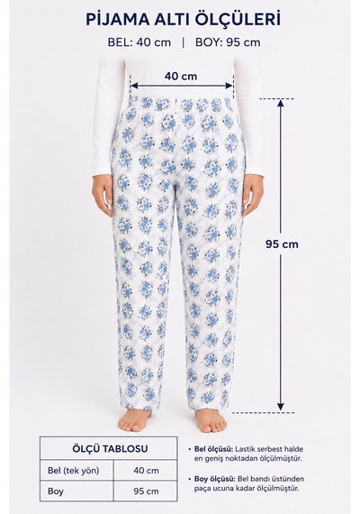 Neco Giyim Kadın Anne Desenli Pijama Altı Beyaz - Mavi