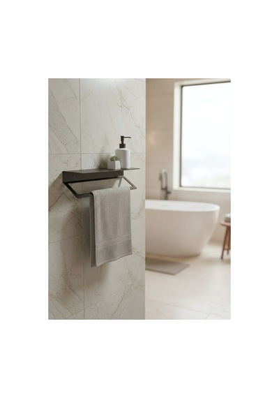 Premium Seri , Modern Paslanmaz Metal Banyo Havluluğu Ve Organizer Raf Siyah