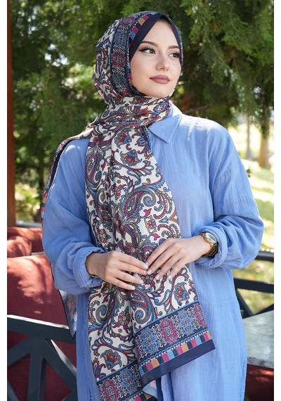 Afvente Etnik Desen Lacivert Soft Pamuk Şal Çok Renkli 60663965