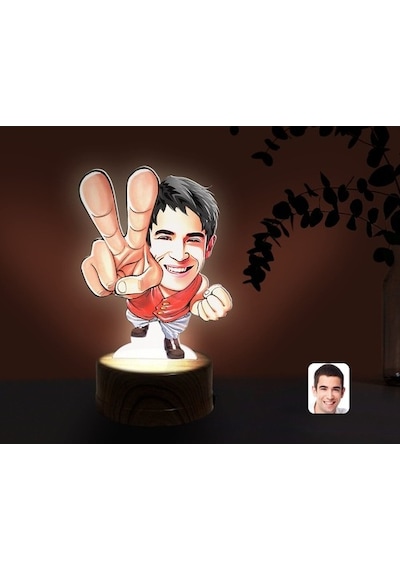 Kişiye Özel Erkek Karikatürlü Dekoratif 3D Biblo Led Işıklı Gece (481495824)