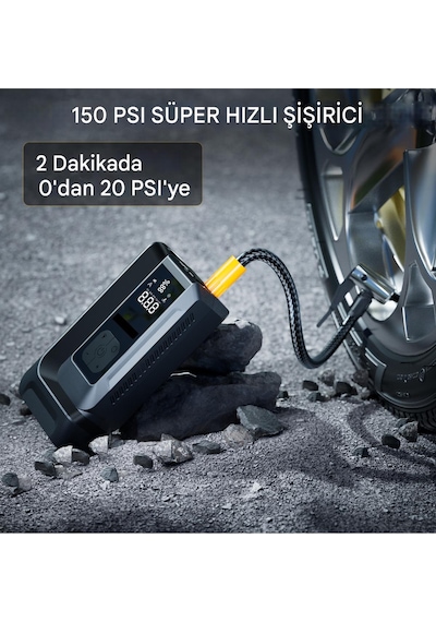 18.000 Mah Akım Korumalı Akü Takviye Cihazı Ve Lastik Hava Kompresörü Uyarı Işıklı Ve Powerbanklı