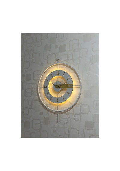 Pey Aksesuar Metal Camlı Duvar Saati 60x80 Cm Büyük Boy Işıklı Gerçek Cam Duvar Saati Modern Tasarım M63-beyaz-şeffaf-beyaz-gold