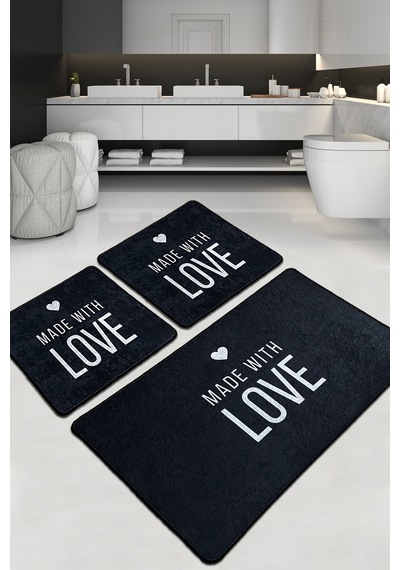 Con Amore Banyo Halısı Djt 3 Lü Set Beyaz - Siyah
