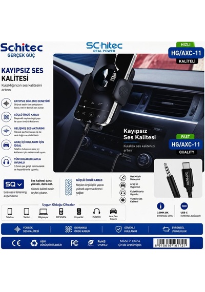 Schitec Type-c To 3.5mm Aux Ses Kablosu 1m Siyah Hg/axc-11