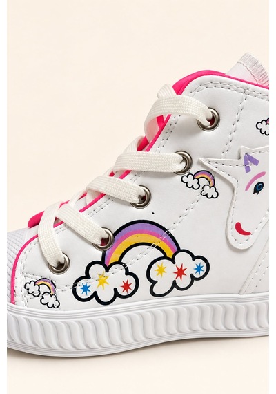 Nese Shoes Manifest, Unicorn Baskılı Kız Çocuk Işıklı Sneaker.spor Ayakkabı Beyaz