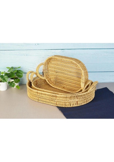Lüks Şıklık Oval Plastik Saplı 3'lü Tepsi