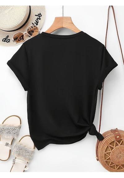 Uyguntarz Unisex İç İçe Geçmiş Kalpler Baskılı Tasarım Tshirt Siyah
