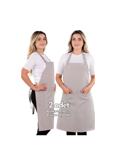 2 Adet Simple Ayarlanabilir Askılı Mutfak Önlüğü Açık Gri