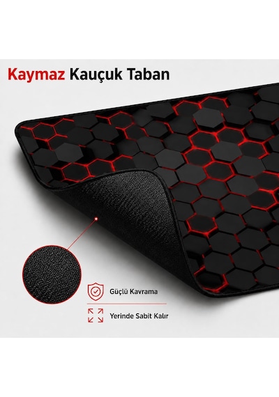 90x40 Cm Mouse Pad, Neon Kırmızı Petek Desenli Büyük Mouse Pad, Kaymaz Kauçuk Tabanlı, Dikişli Kenarlı 3 Mm Klavye Ve Mouse Altlığı, Xxl Desk Mat