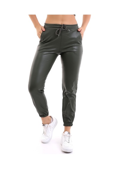 Winmoda34 Paça Lastikli Deri Pantolon Içi Kürklü Yeşil