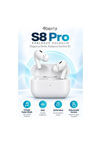 S8 Pro Bluetooth 5.3 Kablosuz Kulak İçi Kulaklık - Anc, Şeffaf Modlu, Dokunmatik, Oyun Modlu - Beyaz 1210