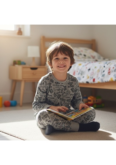 Bonbon Çocuk Desenli 2'li Pijama Takımı Cb1000 Gri