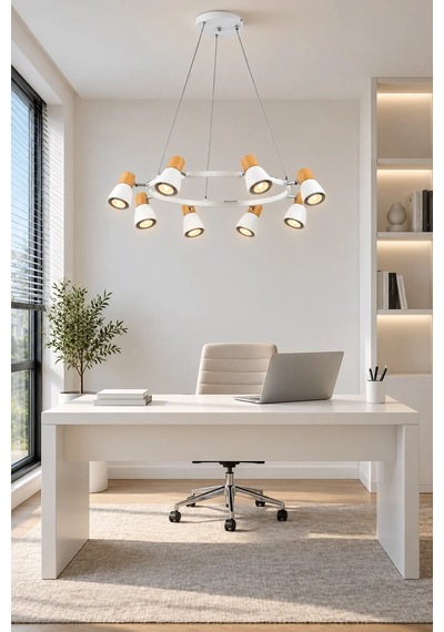 Modern Premium 8li Spot Sarkıt Avizesi Yuvarlak Salon Mutfak Yemek Masası Üstü Modelleri Gu10 Duy Beyaz