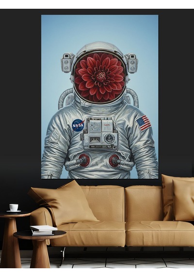 Ahşap Tablo Çiçek Başlı Astronot