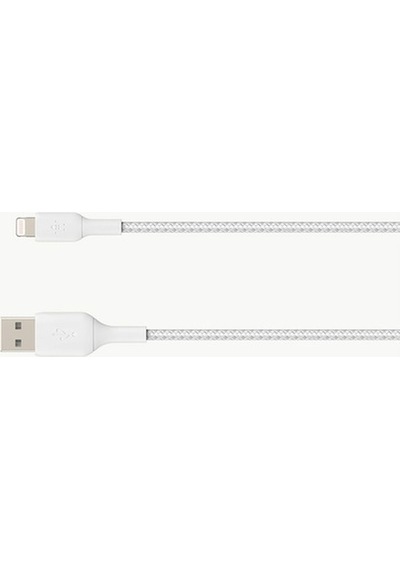 Belkin Örgülü Apple Uyumlu iOS Lightning Hızlı Şarj Ve Data Kablosu 2M Beyaz (433551377)