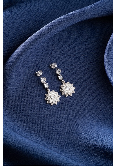 Çekirdekjewelry 925 Ayar Gümüş Lotus Çiçeği Küpe Gri Beyaz