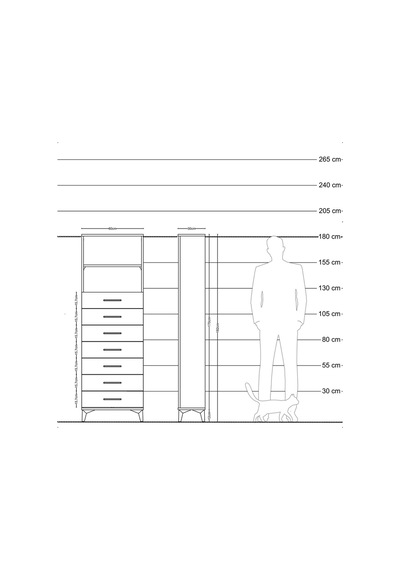Arges Dolap 2 Raflı 7 Çekmeceli 60x30x182 Çam-antrasit Atlas Çam