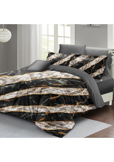 Monohome Nevresim Takımı Çift Kişilik 3D Pamuk Saten Zebra Marble Zebra