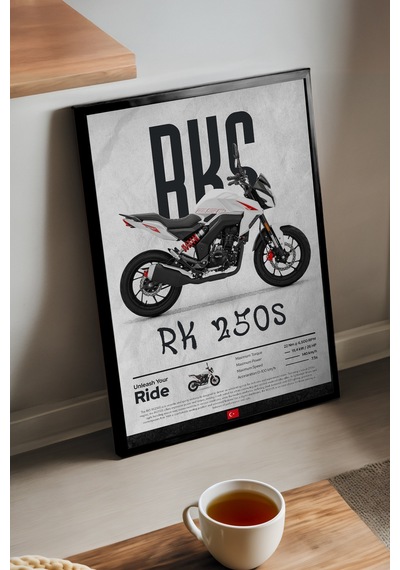 Rks Rk 250s Siyah Ahşap Çerçeveli Poster, Dekoratif Motosiklet Duvar Tablosu