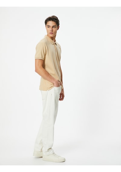 Koton Polo Yaka Tişört Slim Fit Düğmeli Kısa Kollu Bej 4sam10098mk Ekru