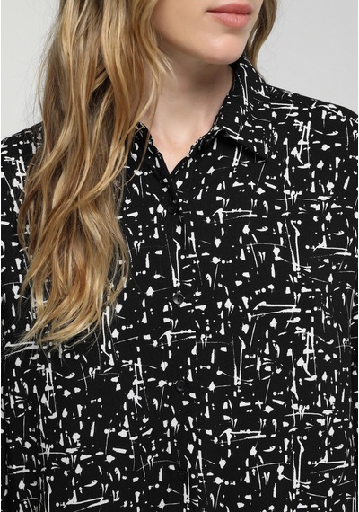 Colin's Colins Boyfriend Fit Shirt Neck Baskılı Kadın Siyah Uzun Kol Gömlek Cl1081697 Q1.v1 Blk