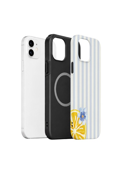 Apple iPhone Uyumlu 11 Vorian Çift Katmanlı Magsafe Kılıf Blue Lemon Blossom