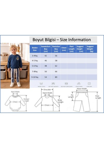 Babymod Erkek Çocuk Pamuklu Lacivert Sweathırt Çizgili Altlı Altüst Takım