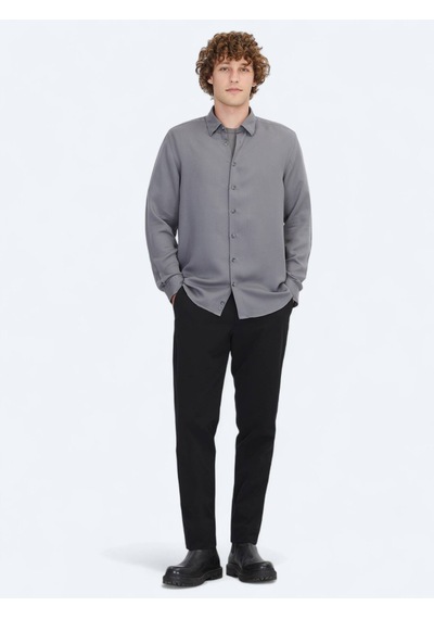 Kip Gri Regular Fit Dokuma Casual Gömlek Gri