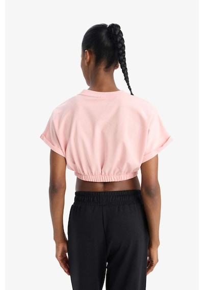 DeFactoFit Cropped Fit Bisiklet Yaka Baskılı Sporcu Kısa Kollu Kadın Tişört - Pembe D9035AX25SPPN243