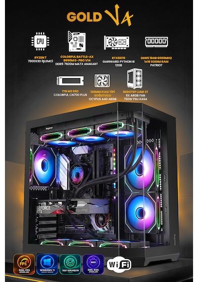 Gamers Arena Gold V4 R5-7500F 16 GB 1 TB SSD RTX5070 Dos Masaüstü Oyuncu Bilgisayarı