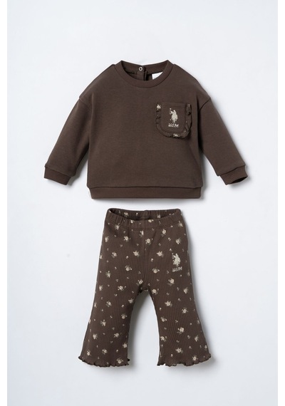 U.S. Polo Assn. Nakışlı Kız Bebek Kahverengi Uzun Kol Pijama Takım Usb3251-c-v2 Usb3251-c-v2 Kahverengi01