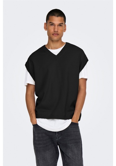 Only & Sons Onslusım Lıfe Rlx 12 V-neck Vest Knıt Erkek Siyah Yelek - 22030784 Siyah
