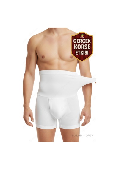 Elilom Korse Boxer Yüksek Bel Korseli Erkek İç Giyim Beyaz