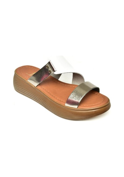 Fox Shoes S291059703 Beyaz/platin Hakiki Deri Kalın Tabanlı Kadın Terlik Beyaz/platin-hakiki Deri Çok Renkli